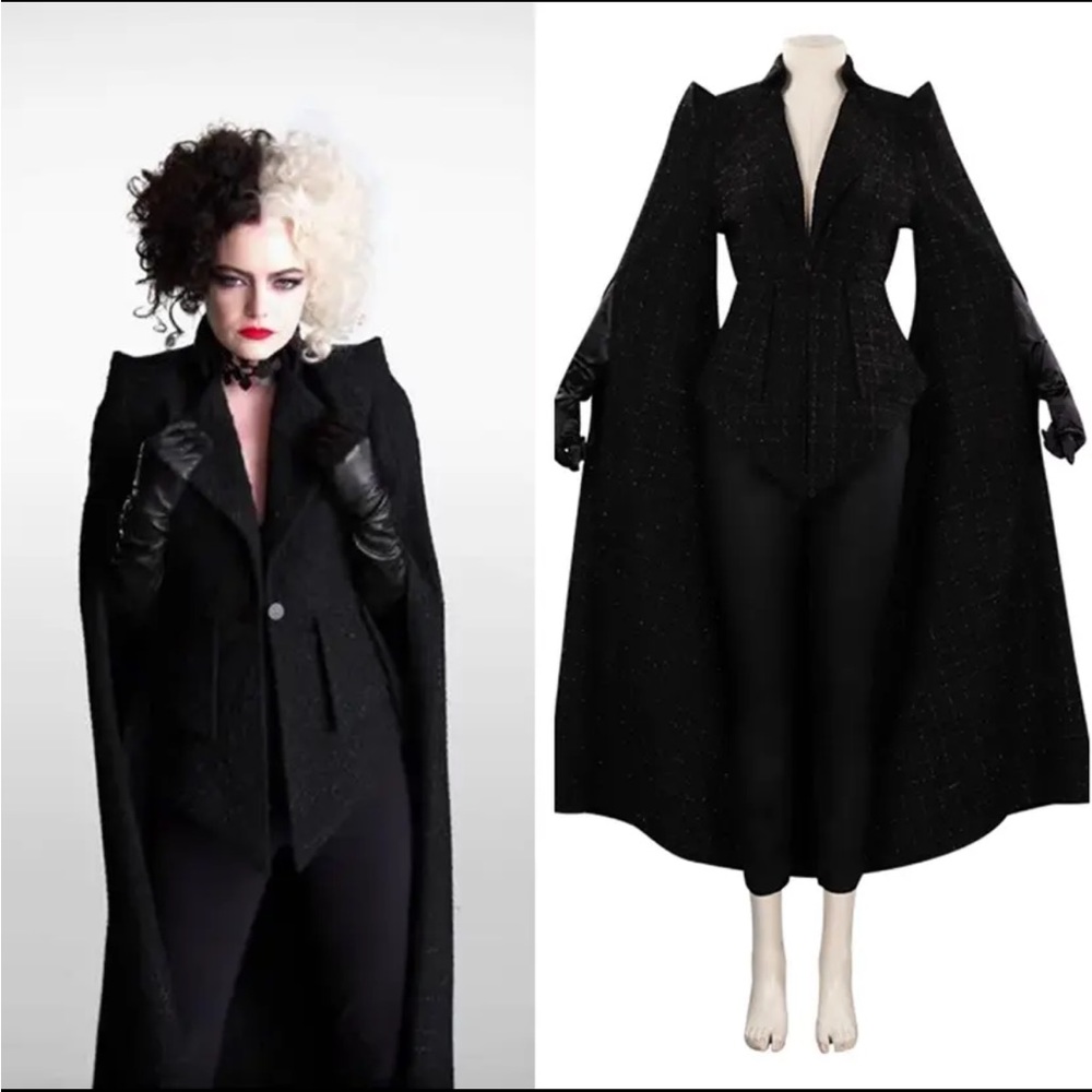 Cruella de Vil Cosplay Cruella Costume Black Coat Halloween outfit
